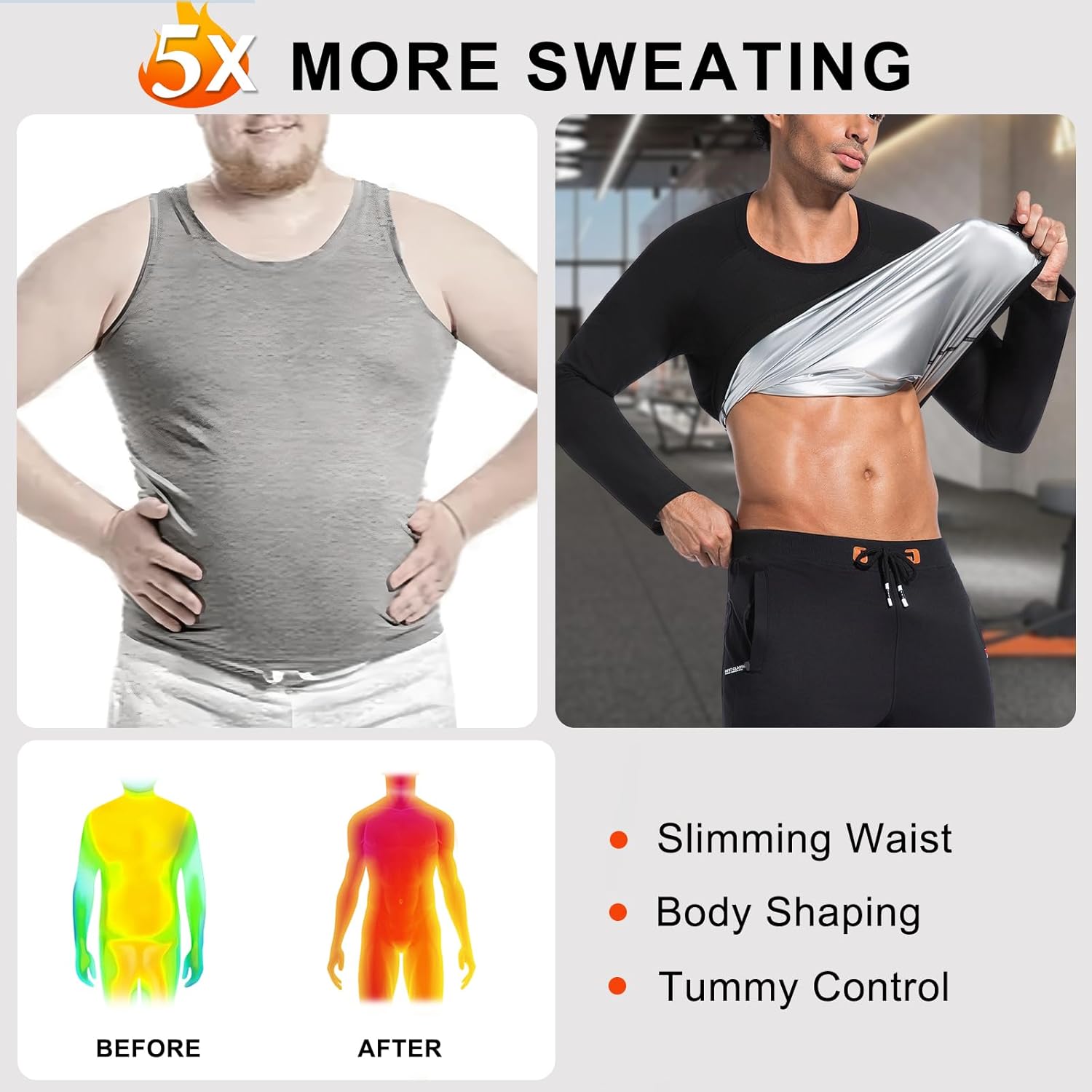 Sauna Sweat Suit for Men Weight Loss Heat Trapping Workout Waist Trainer Compression Long Sleeve Sweat Sauna Shirt - Image 5
