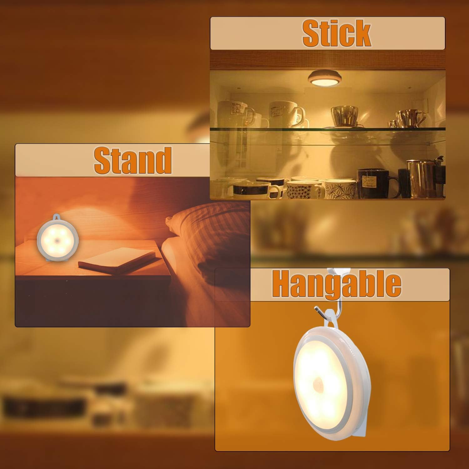 wobsion Closet Lights Motion Sensor, USB Rechargeable Puck Light, Wireless Led Closet Light,High Brightness Motion Sensor Light Indoor, Stick Anywhere for Stairs,Counter,Bedroom,Warm White,1 Pack