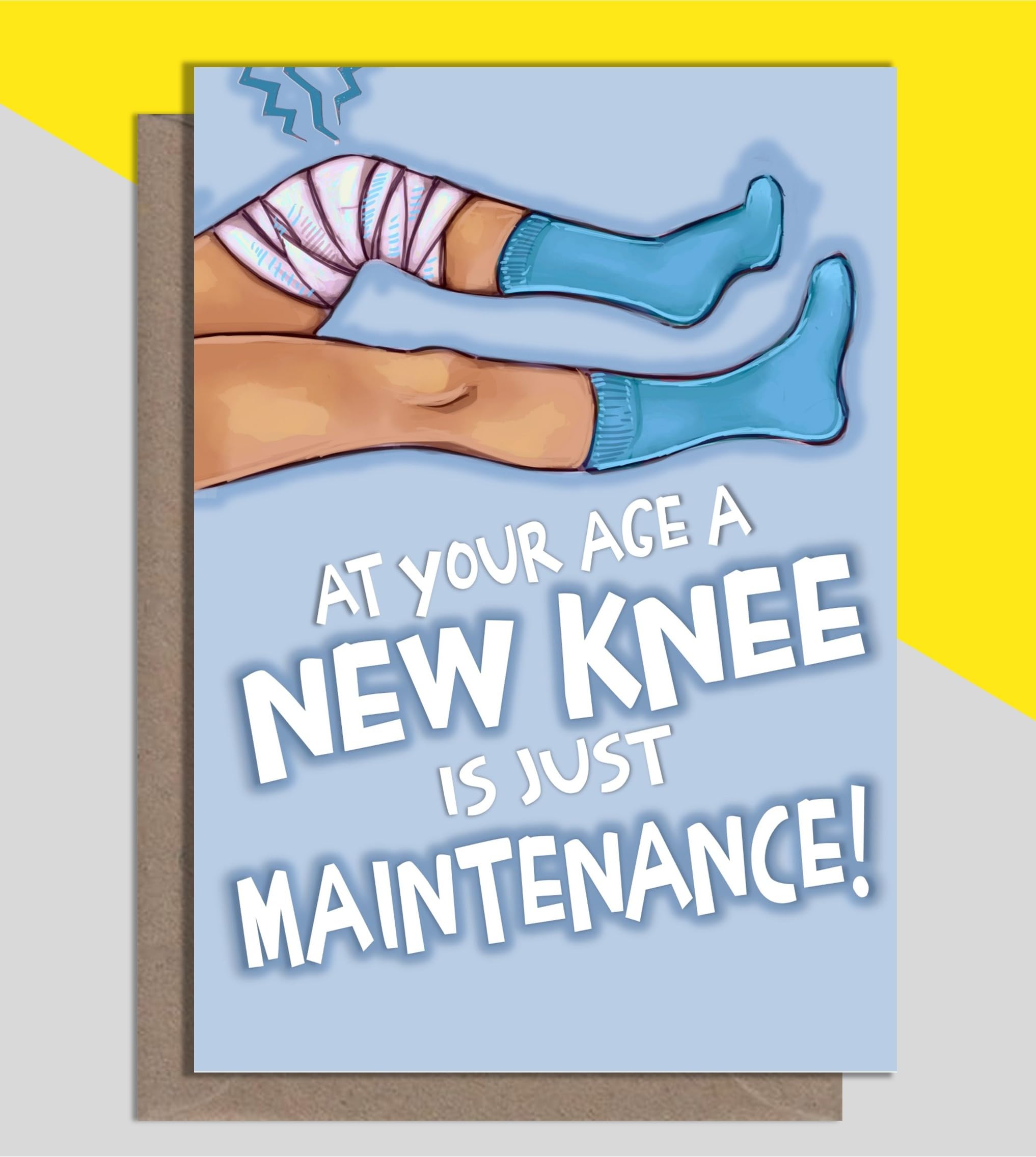 Rude & Funny Homemade Knee Operation Card For Good Luck With New Knee, Knee Surgery And Knee Replacement By What the Duck Cards - MAINTENANCE (Card & Rainbow Confetti)