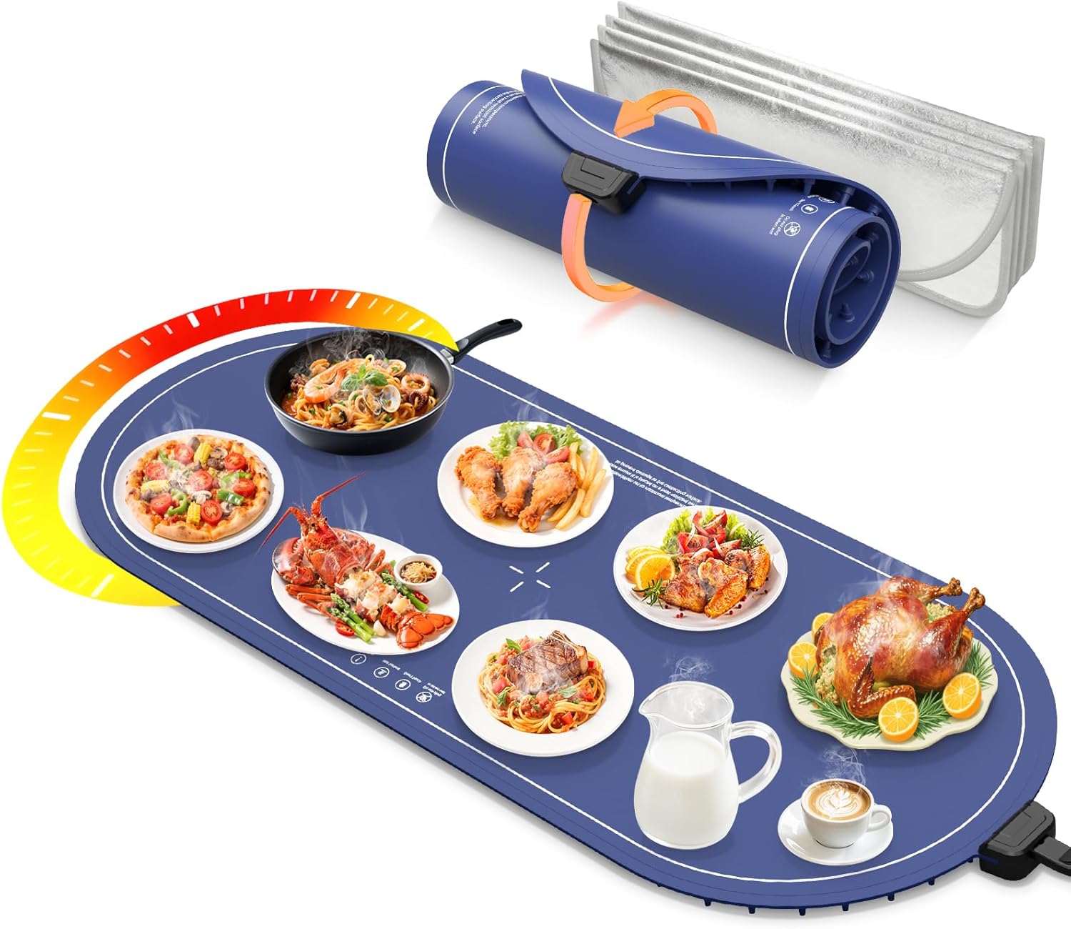 Warming Mat for Food Extra Large,Plateful Food Warmers for Parties Buffet,36"x15" Electric Warming Trays with Timer,Roll Up Silicone Heating Pad,Portable Kitchen Gadgets for Home Daily Use(Blue)