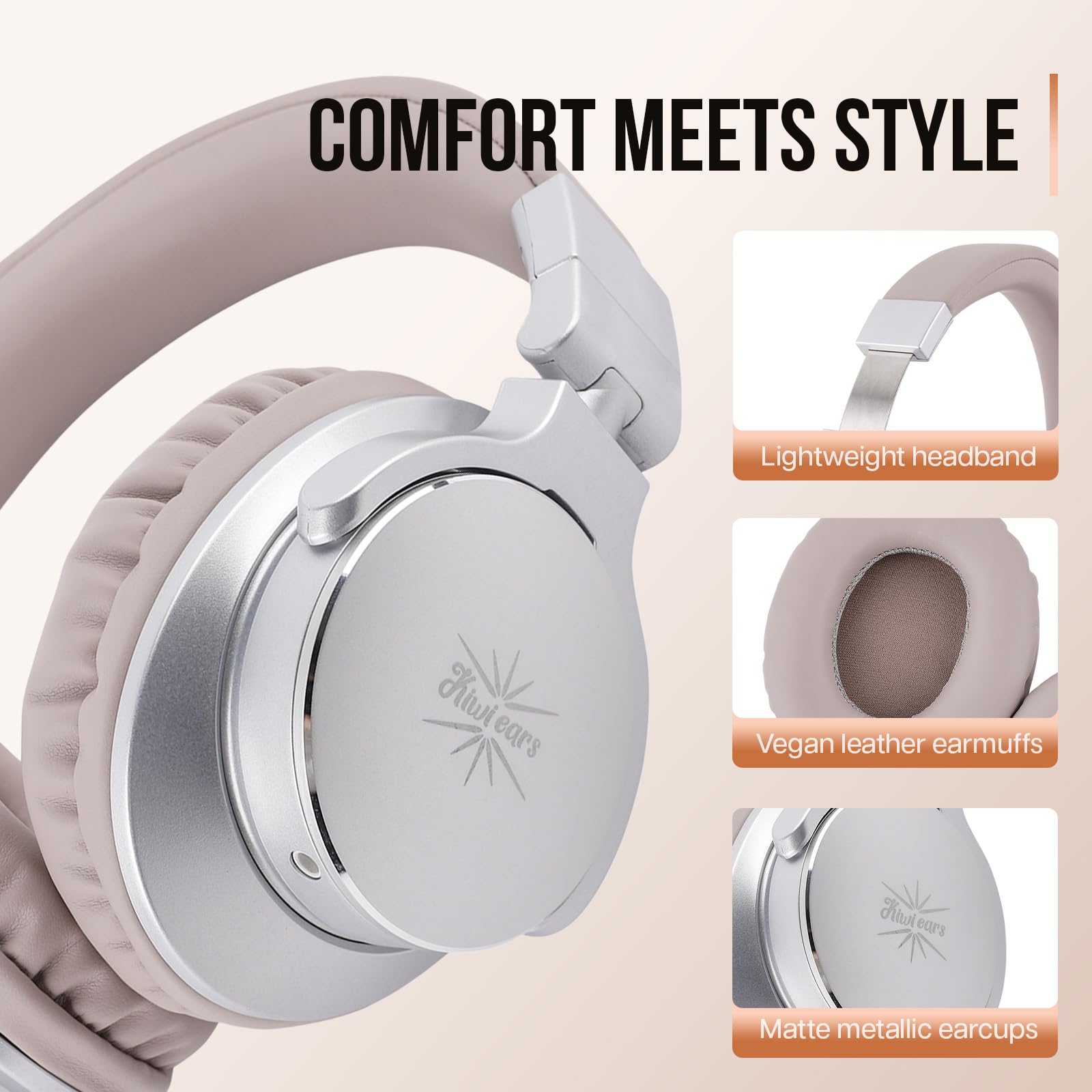 Linsoul Kiwi Ears Division Casque Supra-auriculaire Dynamique 40 mm, Gaming Filaire, DJ pour Musiciens Professionnels et Ingénieurs (Argent)