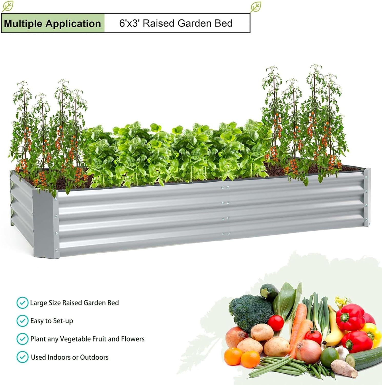 porayhut 6'x3' Raised Garden Bed Pack of 2,Kit Easy Set-up Planter Box for Vegetable Fruit,Metal Galvanized Large Size Raised Bed