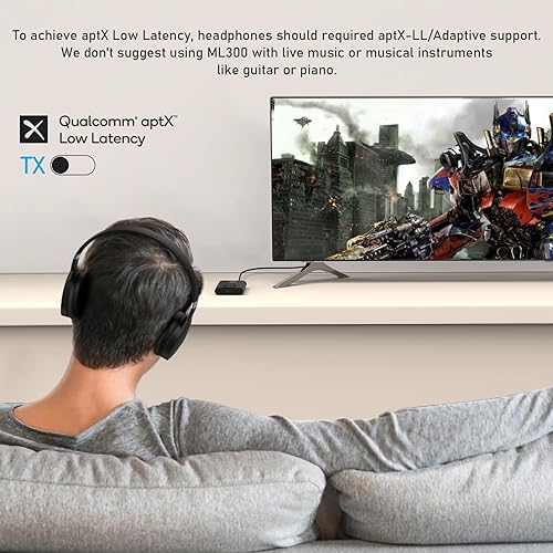 Miniatura 8 de 1Mii Receptor transmisor Bluetooth 5.3 para TV a auriculares inalámbricos, doble enlace AptX adaptativobaja latenciaaudio HD, adaptador auxiliar de