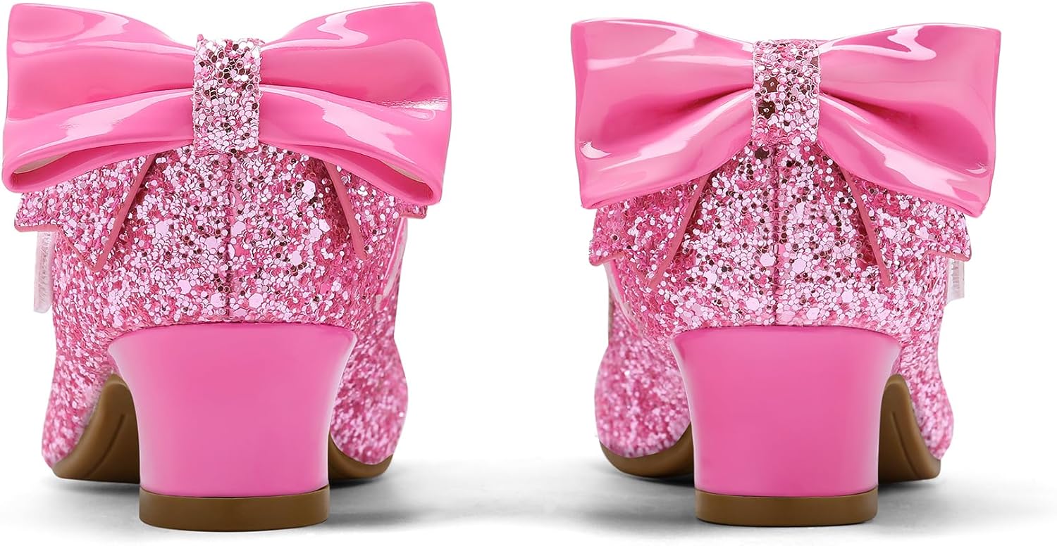 K KomForme Girls Dress Shoes Glitter Mary Jane Pumps with Bow, Low Heel Party Wedding Princess Shoes (Toddler/Little Kids/Big Kids) - Image 3