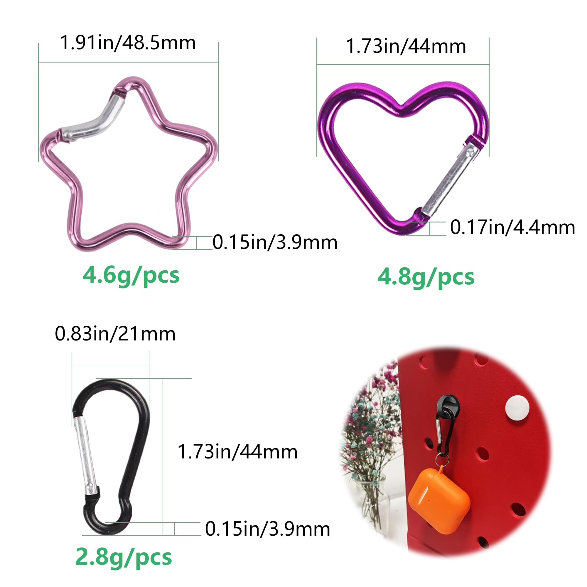 Lot De 12 Mousquetons Porte-clés En Forme D'étoile Et En Forme De Cœur, Mousquetons Multicolores En Aluminium, En Forme De Cœur, Pour La Randonnée, Le Sport, Le Camping