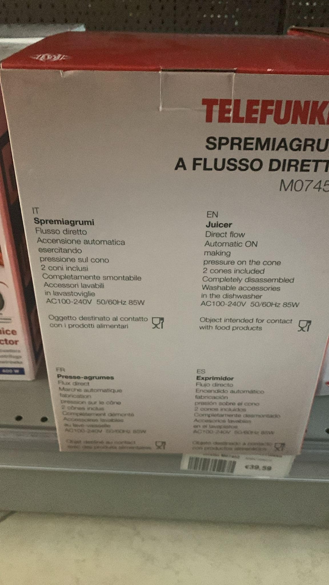 TELEFUNKEN SPREMIAGRUMI Elettrico Bianco 85W OVETTO