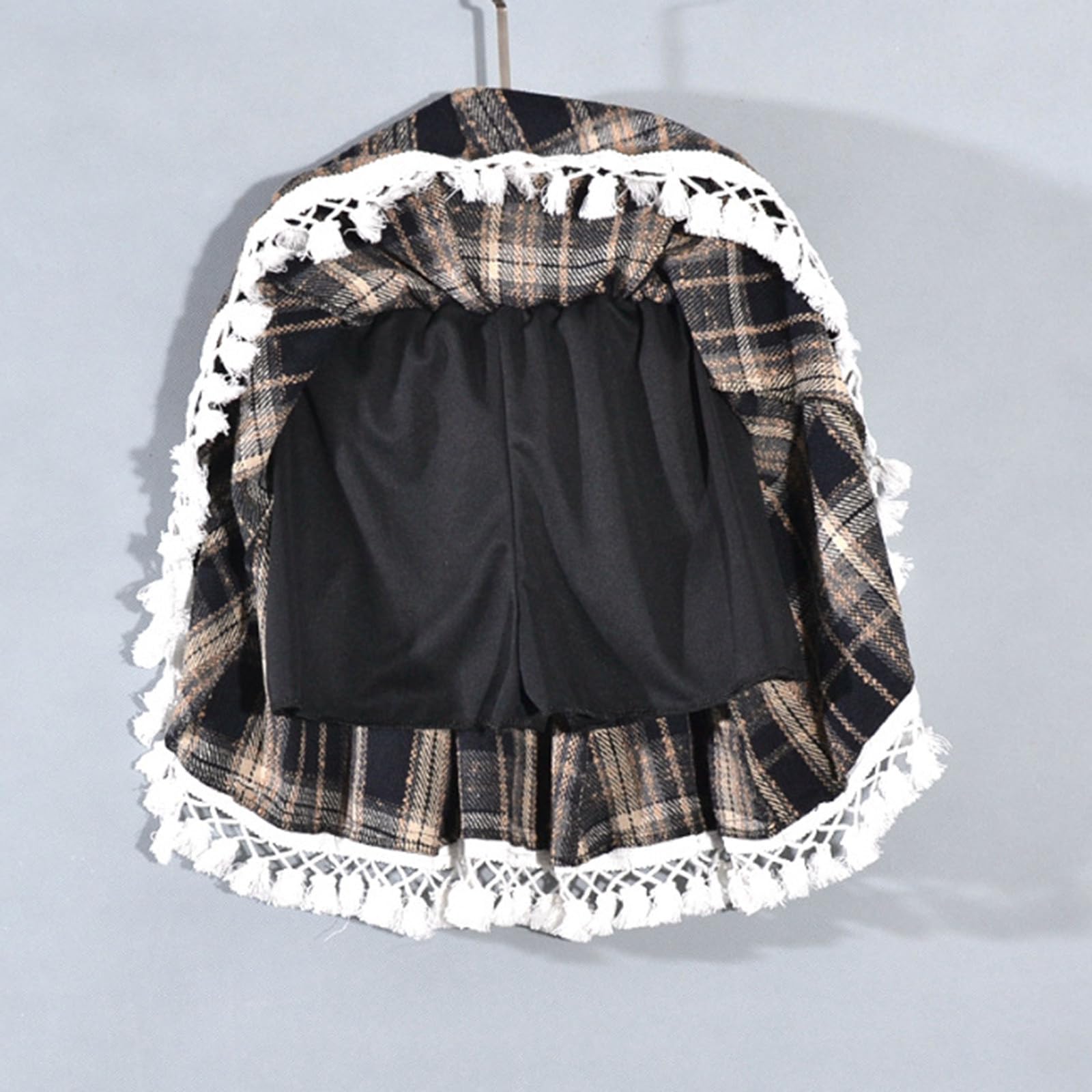 Women's Pleated Skirts with Shorts Woolen Plaid Fall Winter Elastic High Waist Uniform Tennis Casual Mini Skirt Navy