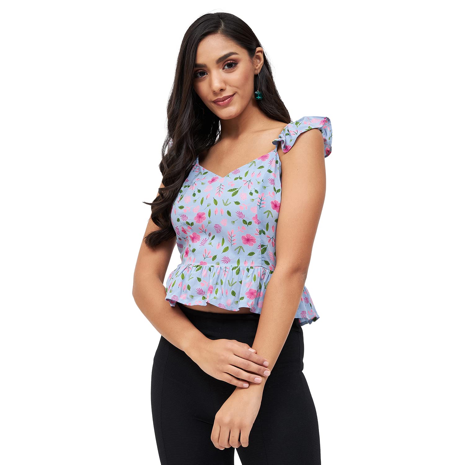 Eiko Women's Rayon Printed Crop Top with Frill
