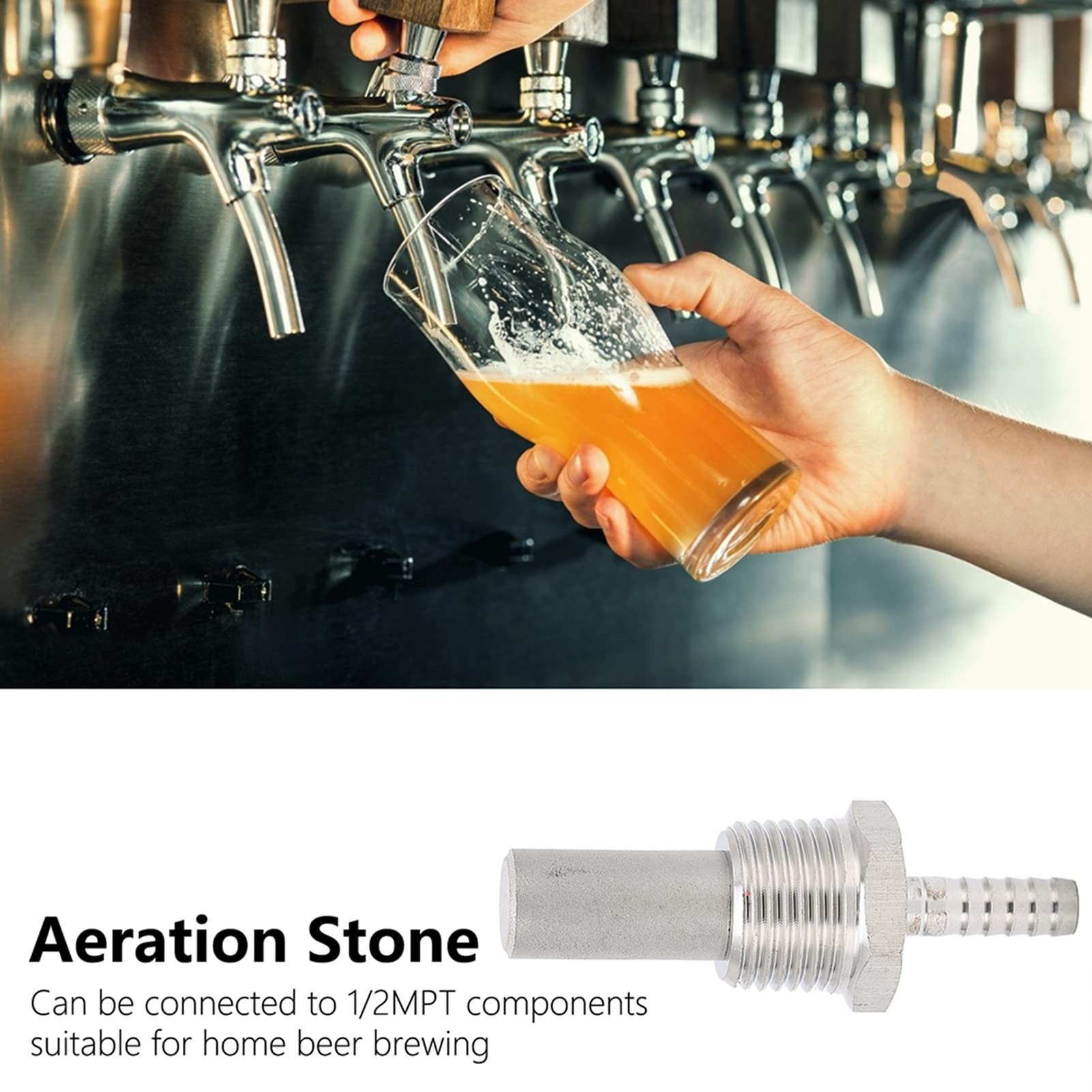 Dilwe 0.5?m Stainless Steel Aeration Stone, Oxygenation Aeration Stone, for 1/2MPT Home Brewing Bar Home Beer Tool