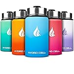 HYDRO CELL Stainless Steel Insulated Water Bottle with Straw - For Cold & Hot Drinks - Metal Vacuum Flask with Screw Cap and Modern Leakproof Sport Thermos for Adults (Sky/Blue 14oz)