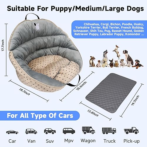Miniatura 2 de Asiento de automóvil para perros con almohadillas lavables de entrenamiento para cachorros medianos y pequeños, desmontable y portátil, asiento