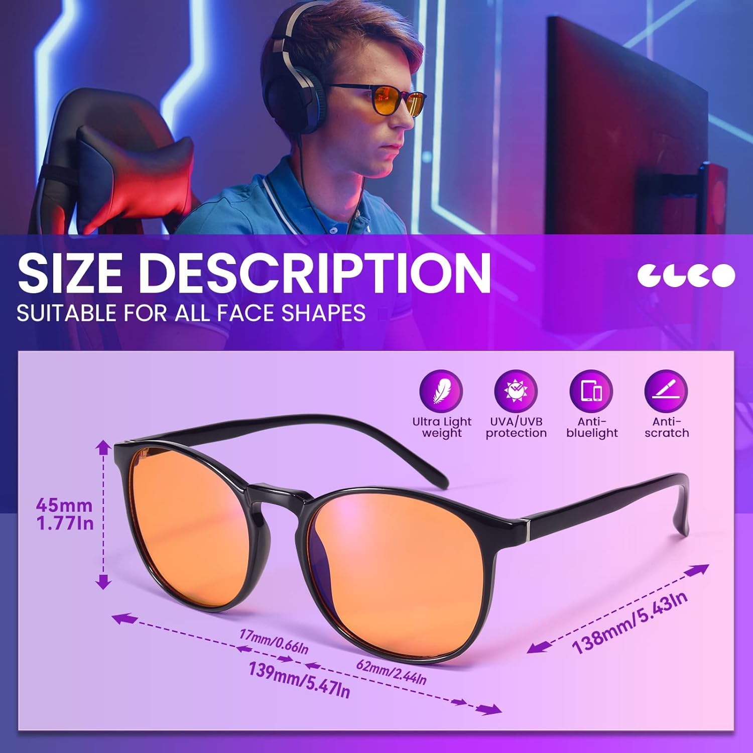 IBOANN Blue Light Blocking Glasses Women/Men, Round Fashion Retro Frame, Vintage Fake Eyeglasses with Clear Lens…