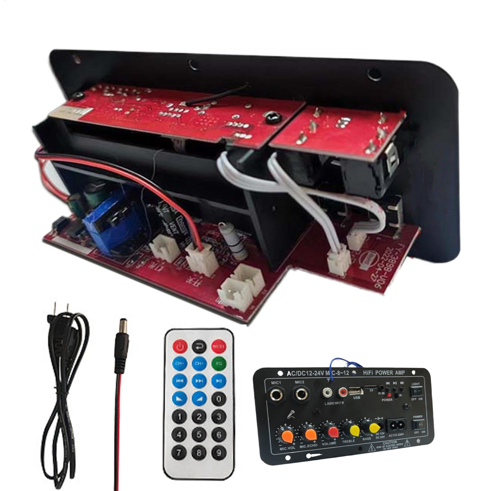 Hochleistungsverstärkerplatine, Leistungsverstärkerplatine für Autos, 12 V und 24 V Stereo-Verstärkermodul mit digitaler Anzeige - Kabellose Lautsprecherkarte mit Fernbedienung für Lautsprecher