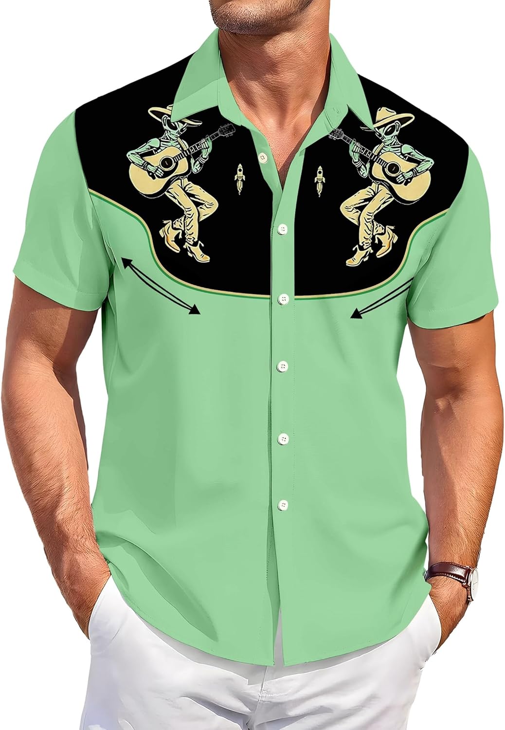 Men’s Hawaiian Shirt Western Cowboy Symmetrical Print Short Sleeve Button Down Casual Beach Holiday Summer Shirt - Image 2
