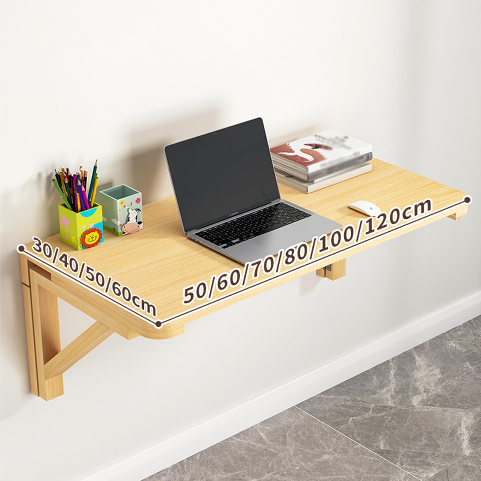 Wandklapptisch Wandmontierter Klapptisch Wandtisch Klappschreibtisch Computertisch,Beige,100X60cm