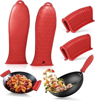 1set Silicone Hot Handle Cover Set Insulated Grip Sleeve for Cast Iron Skillets and Pots Finger Protection Heat Resistant Non-slip Design for Safe Cooking