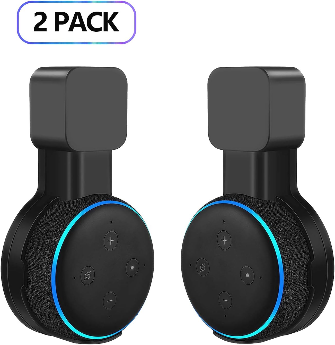 Echo Dot Wall Mount Holder for 3rd Gen, Amazon Echo Dot Alexa Outlet Holder Stand, A Space-Saving Echo Dot Accessories Without Messy Wires or Screws (Black, 2 Pack)