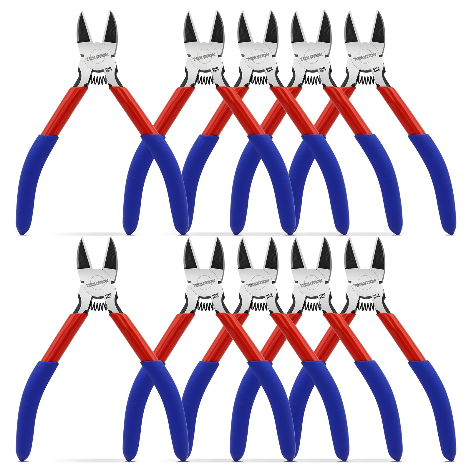 TOOLUTION 10 Pack 5 inch Flush Cutter, Dikes Wire Cutter for Crafting Electrical Jewelry Making, Ultra Sharp Wire Clippers
