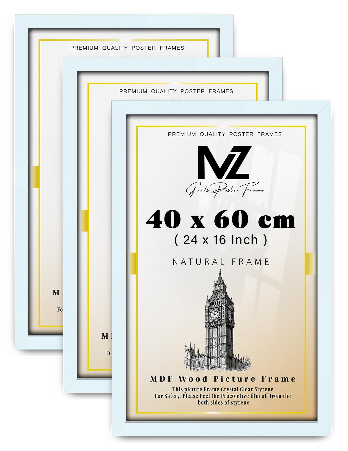 MZ GOODS pack of 3 MDF Poster Frame (40 x 60 CM) 1' 4" x 1' 12" for Movie Posters, Classic Art & Posters, MDF Build, Portrait & Landscape Hanging Hooks [ White ]