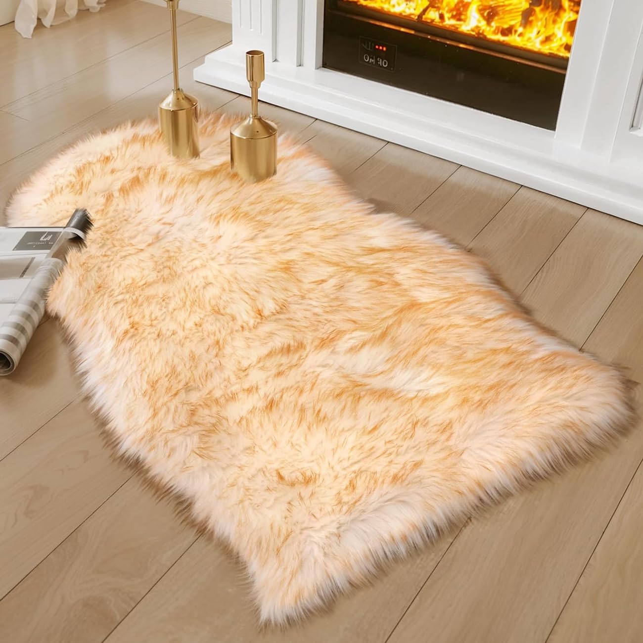 JXLOULAN Soft Fluffy Faux Sheepskin Rugs Gradient Brown 40x60 cm Faux Fur Area Rugs for Bedrooms Living Room Kids Rooms Décor