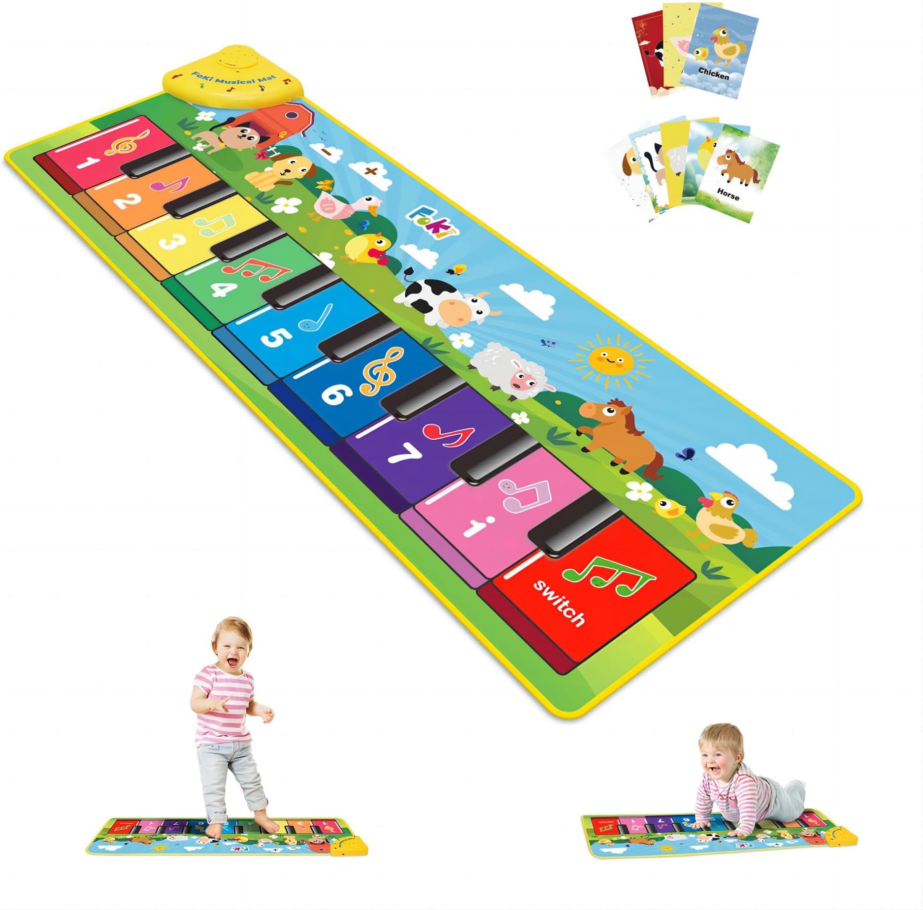 Floor Piano Mat for Toddlers, Sensory Educational Dancing Musical Keyboard Carpet Toy, Animal Sounds Touch Playmat Blanket, for 1 to 5 Years Old Boy and Girl