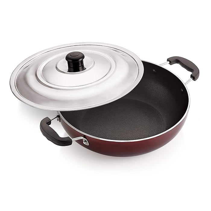 Buy iVBOX EcoSS 24cm Induction NonStick 2Litre Kadhai with Lid, Maroon (Induction and Gas