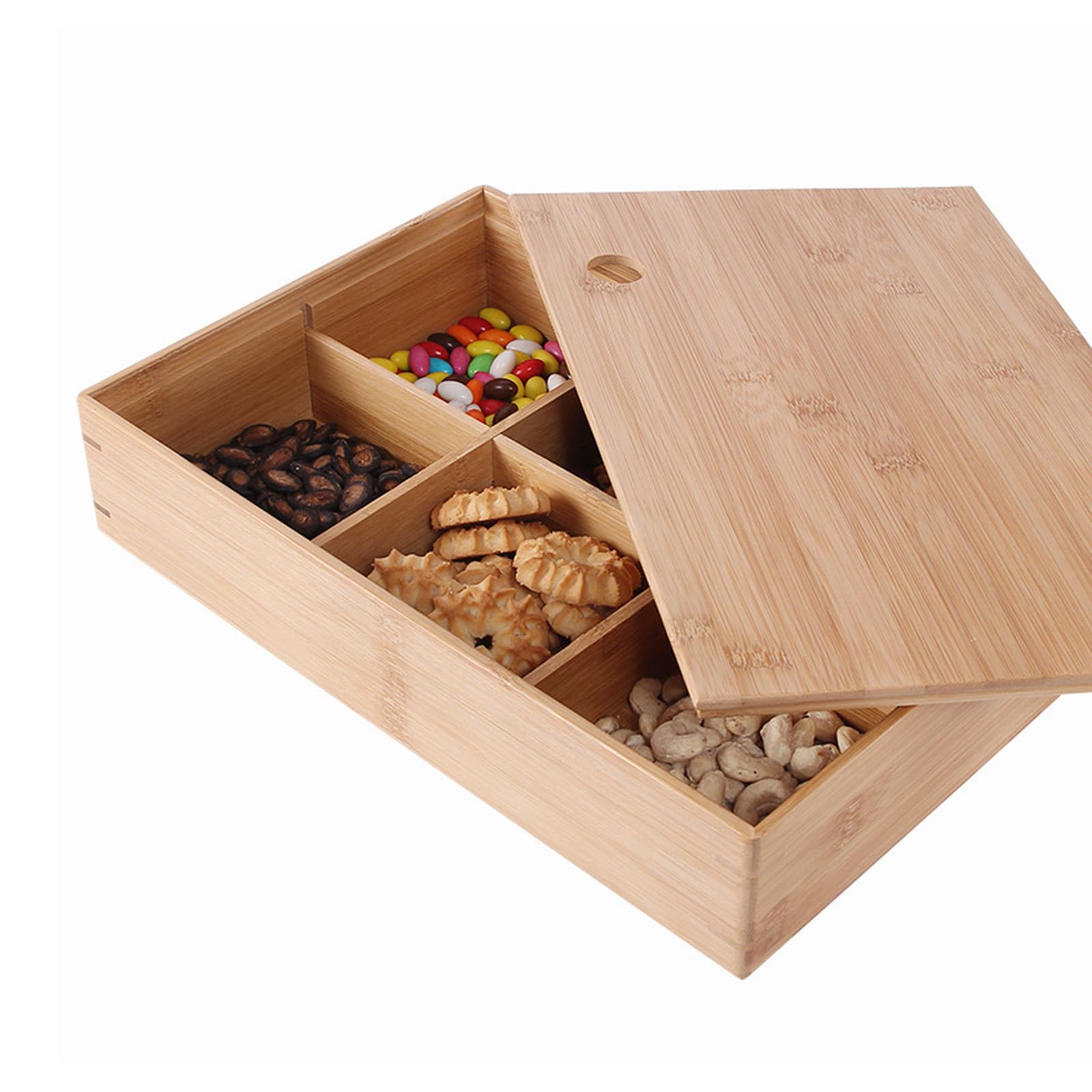 carotoe Wooden 6 Grids Snacks Tray with Lid Multi Compartment Organiser for Food Storage Kitchen Countertop Home Decoration Wooden Divided Serving Tray for Nut and Candy