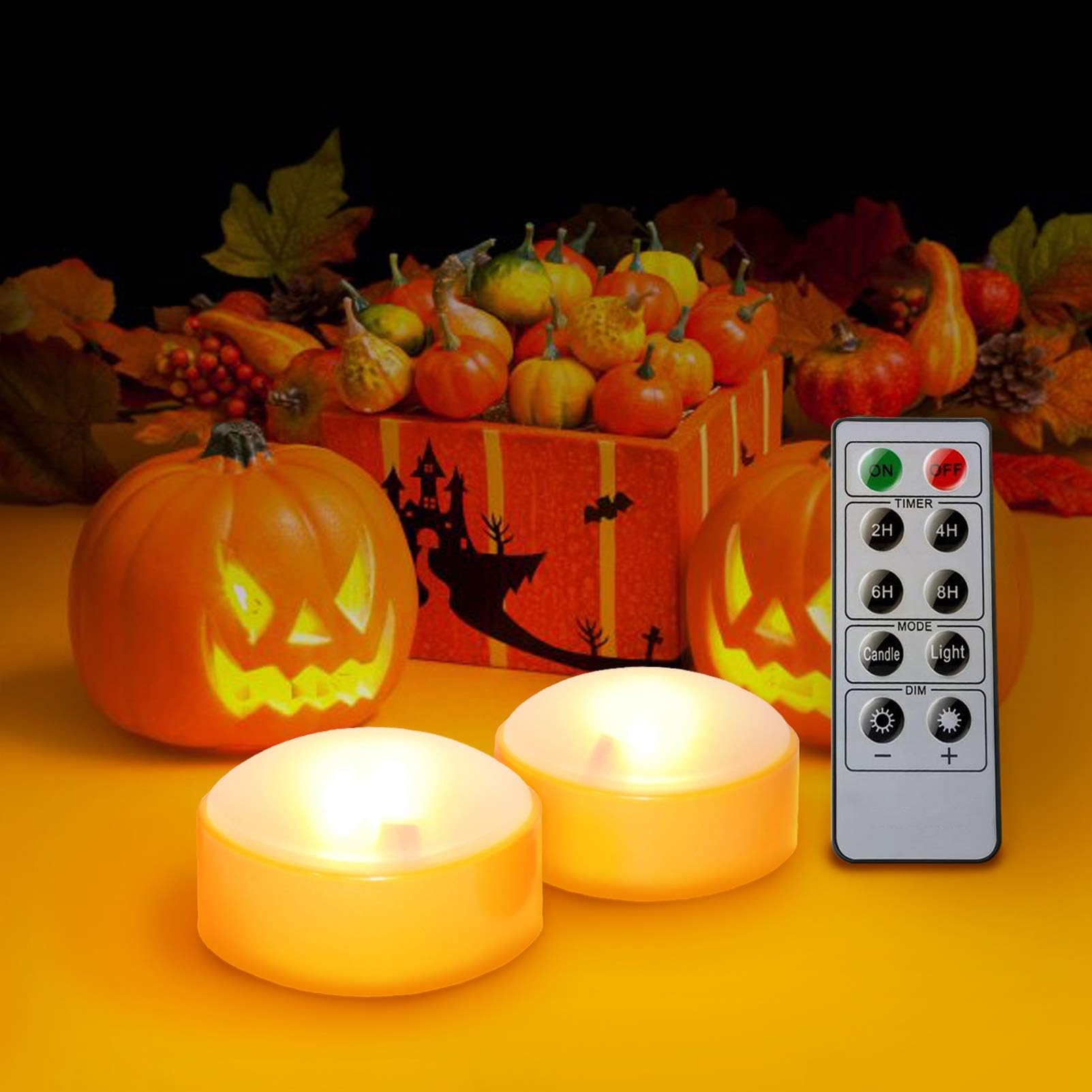 Kohree LED Orange Pumpkin Lights Battery Operated with Remote and Timer, Halloween Decorative Jack-O-Lantern Light Decor, Flameless Candles for Pumpkins Party Decorations Set of 2