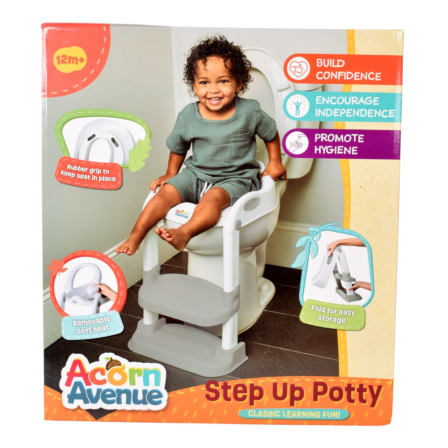 Step Up - Asiento de entrenamiento para orinal 2 N 1, asiento de inodoro mejorado para niños y niñas, inodoro de entrenamiento para orinal, protector contra salpicaduras, taburete antideslizante
