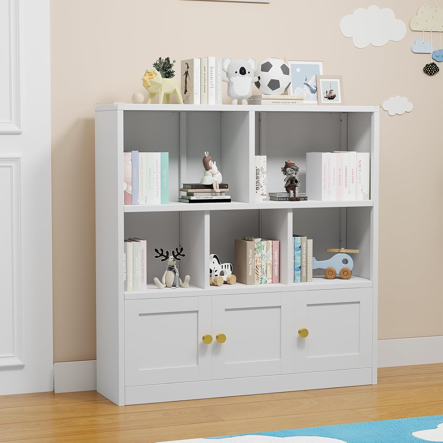 Toy Storage Organizer and Metal Bookshelf with 3 Storage Cabinet and 5 Open Shelves, Multifunctional Display Shelf for Bedroom & Playroom, Ideal for Organizing Books, Toys & Decor, Black