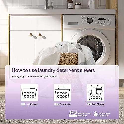 Miniatura 6 de Hojas de detergente para ropa, sábanas ecológicas a base de plantas, sábanas hipoalergénicas para lavar  aroma a lavanda  para viajes, apartamentos,