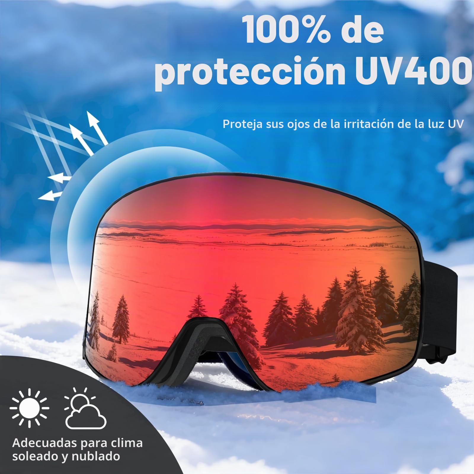 VCOROS Gafas de Esquí con Magnético Lentes Intercambiables YH212 para Ski | Gafas Esqui OTG para Unisex Ajustable Tamaño Anti-Niebla Protección UV Snowboard Nieve Espejo para Ciclismo