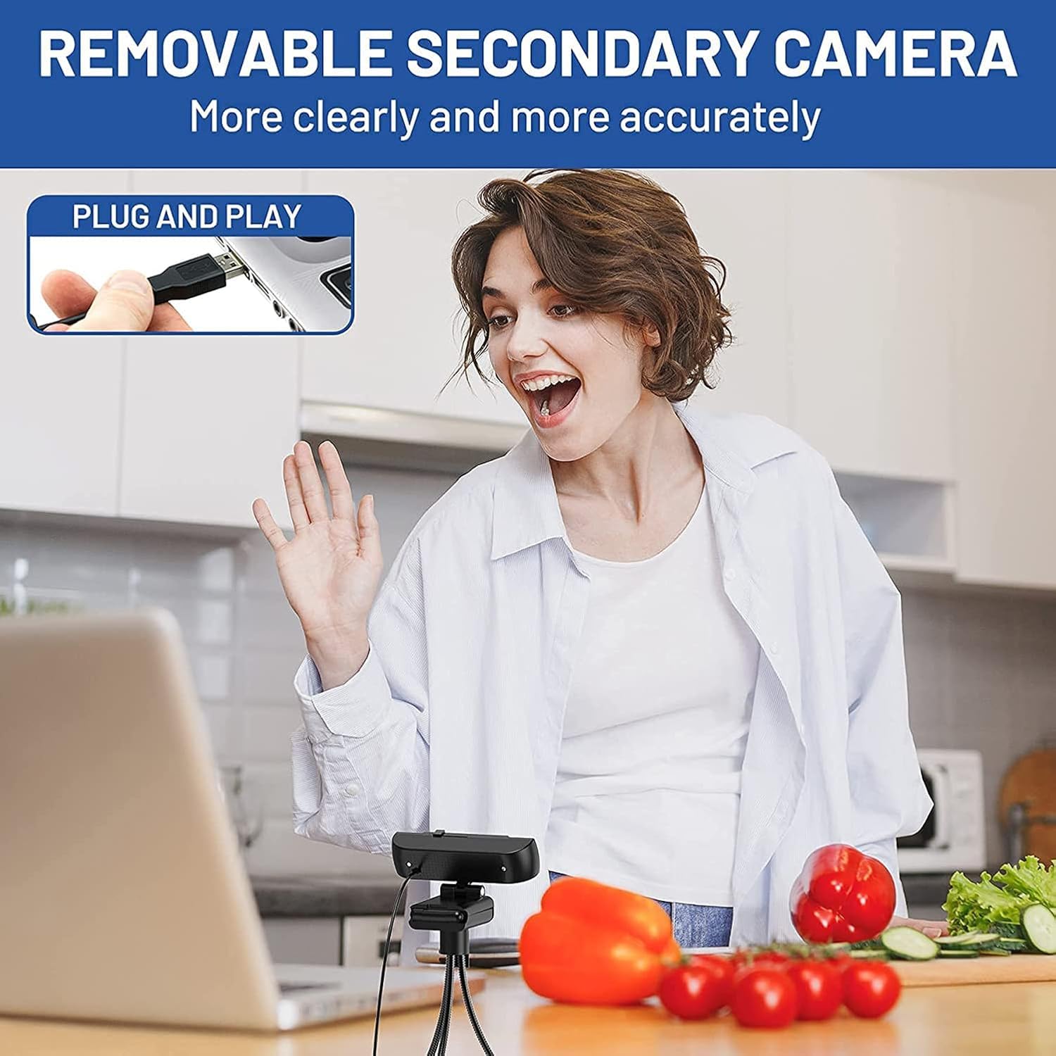 Webcam 4K, con copertura per la privacy, bilanciamento del bianco, webcam con microfono, Plug & Play, webcam 4K per PC/laptop/desktop, videochiamate, conferenze