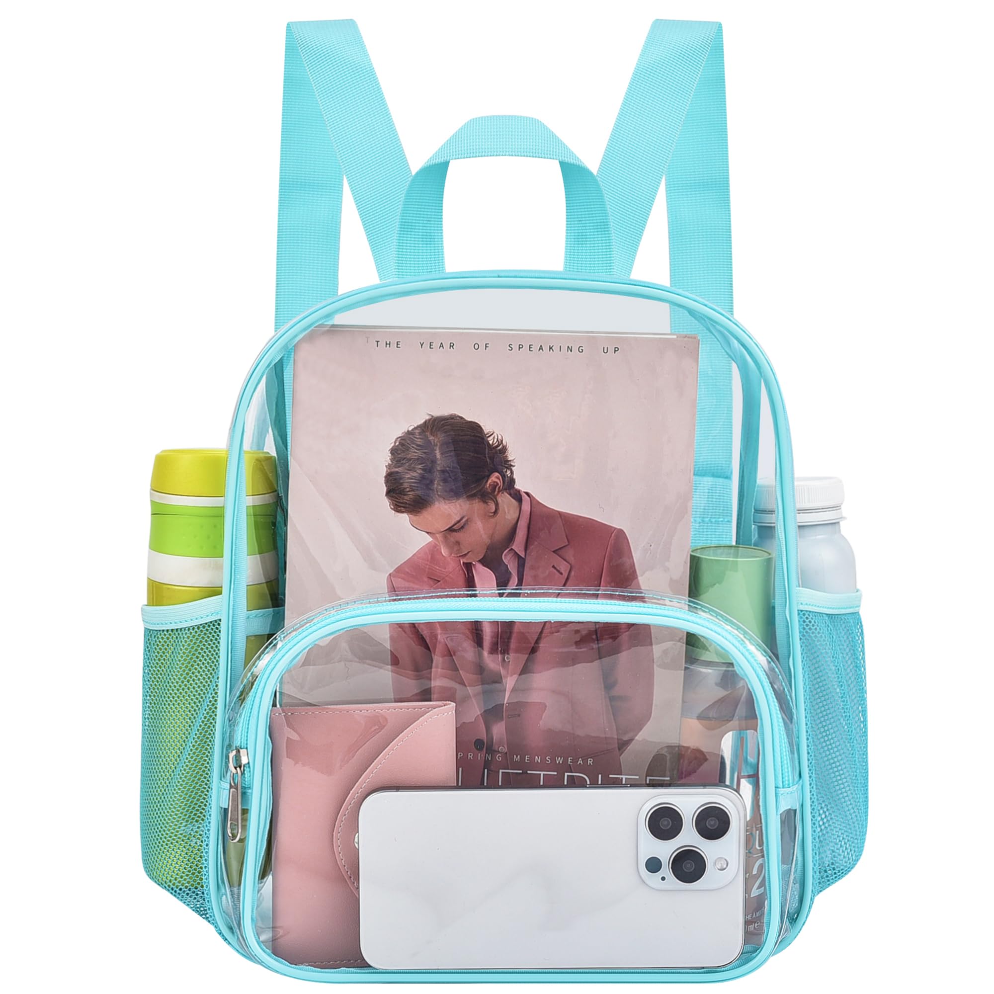 Busiuw Clear Backpack for Stadium Events 12x12x6 with Front Pocket for Concert Sport Fashion Women Backpack Events Work Travel(Aqua)