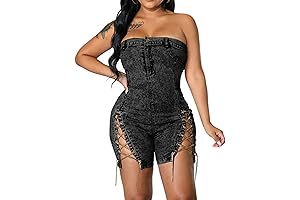 Women's Sexy Off Shoulder Strapless Denim Romper