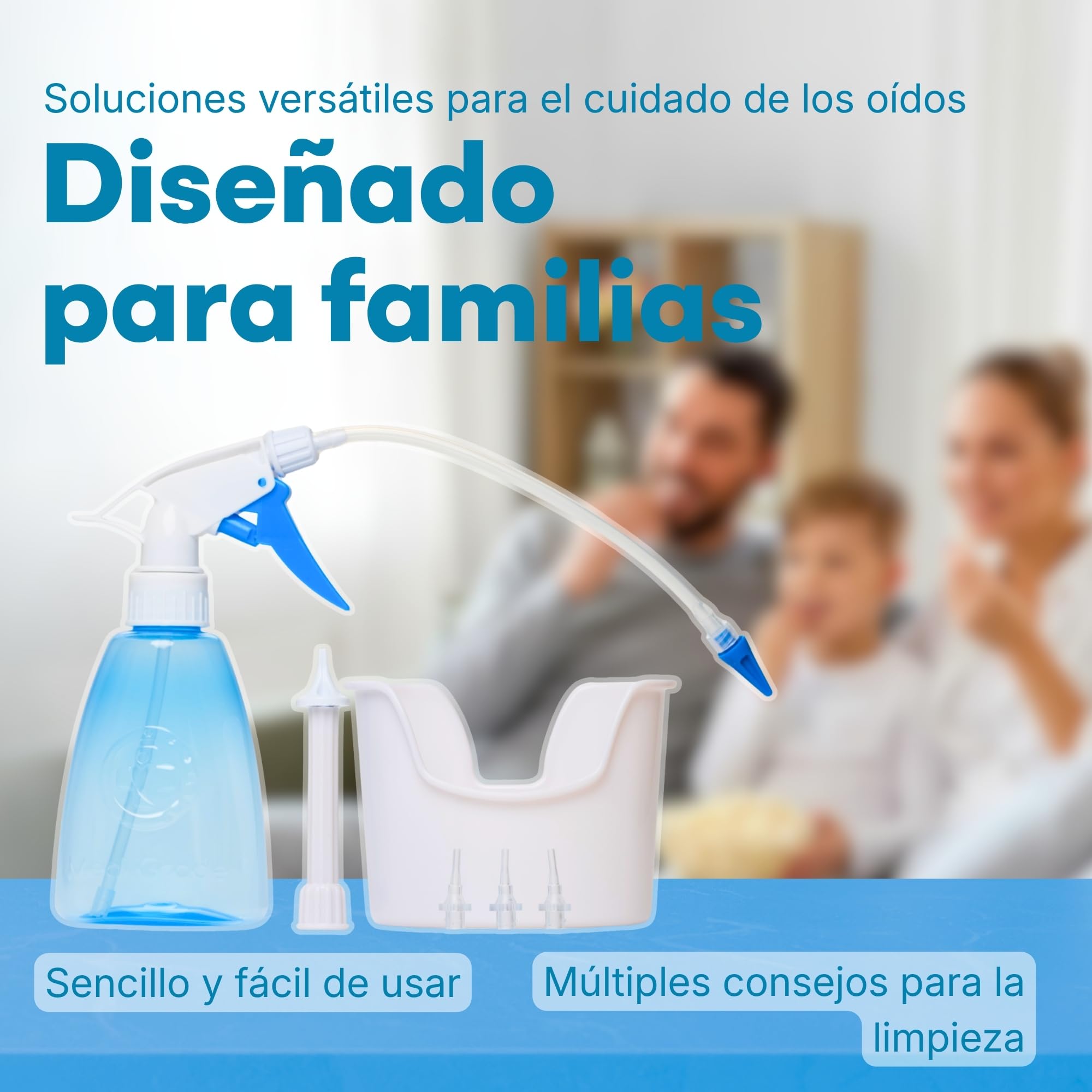 Medi Grade Kit de Eliminación de cera con Botella de 300 ml - Limpiador de Oídos con 2 Boquillas de Pulverización - Kit de Limpieza de Oídos Hogar, Juego de Riego con 5 Puntas y Lavabo Manos Libres