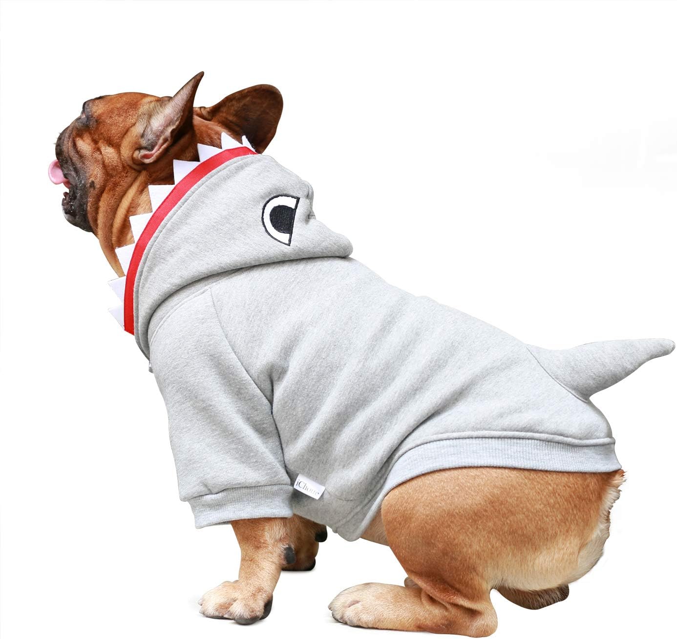 iChoue I am a French Bulldog Shark Dog Halloween Costumes Clothes Sweater Cute Funny for Small Dogs Cold Weather Winter Coats Hoodies Frenchie English Pug Pitbull Corgi Puppy - Grey/Medium