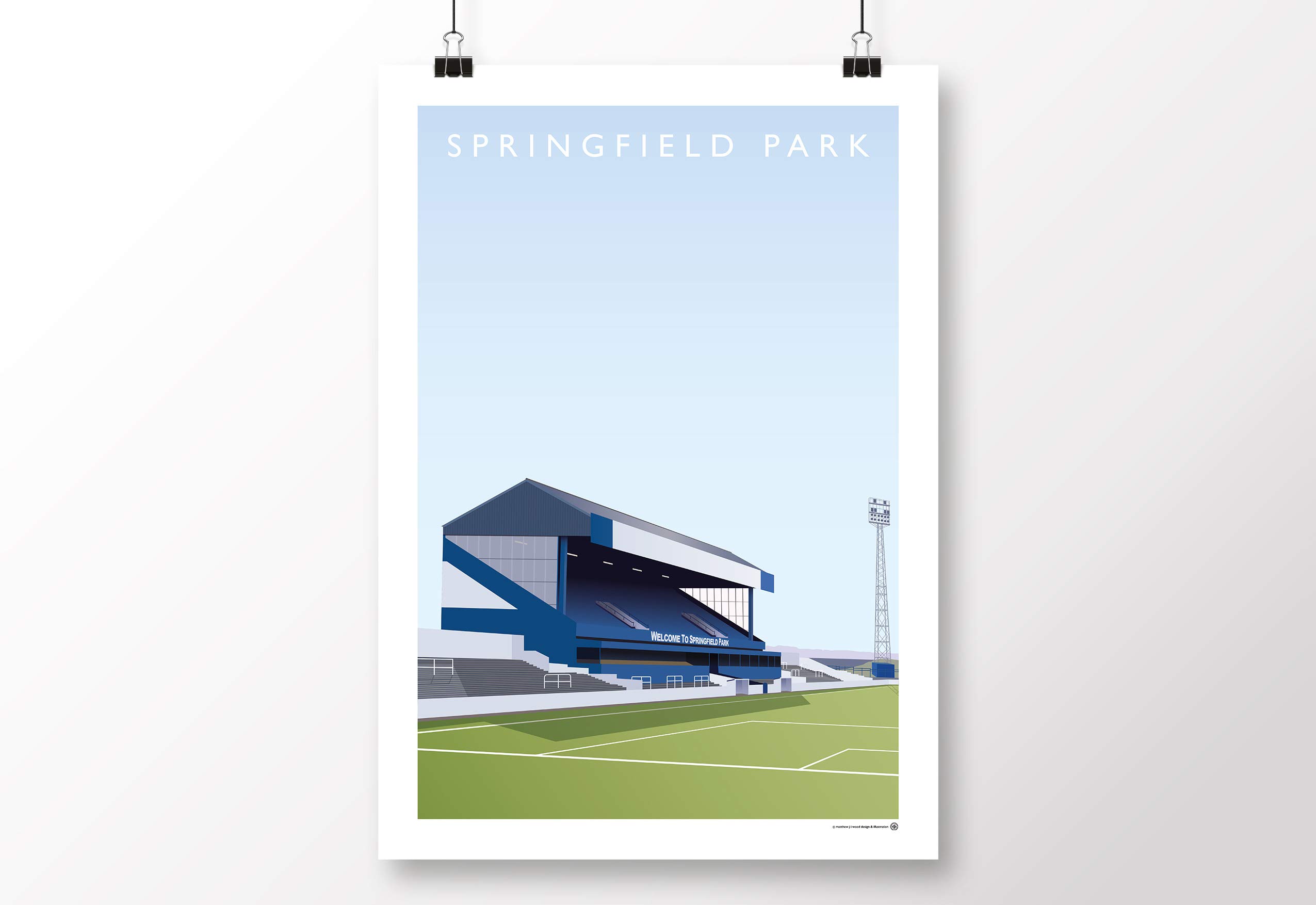 Affiche Springfield Park Stadium A3 décoration murale salon de supporter Wigan