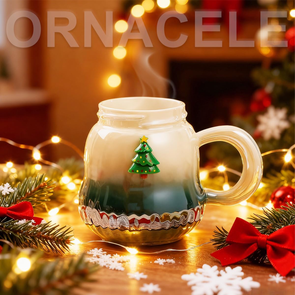 Christmas Mug, Cute Ceramic Tea mugs with Santa Lid, Novelty Cup for Milk, Coffee, Hot Chocolate, Christmas Gift for Women, Kids, Colleagues, Family, Friends, 500ML/17.6OZ - Green - Image 5
