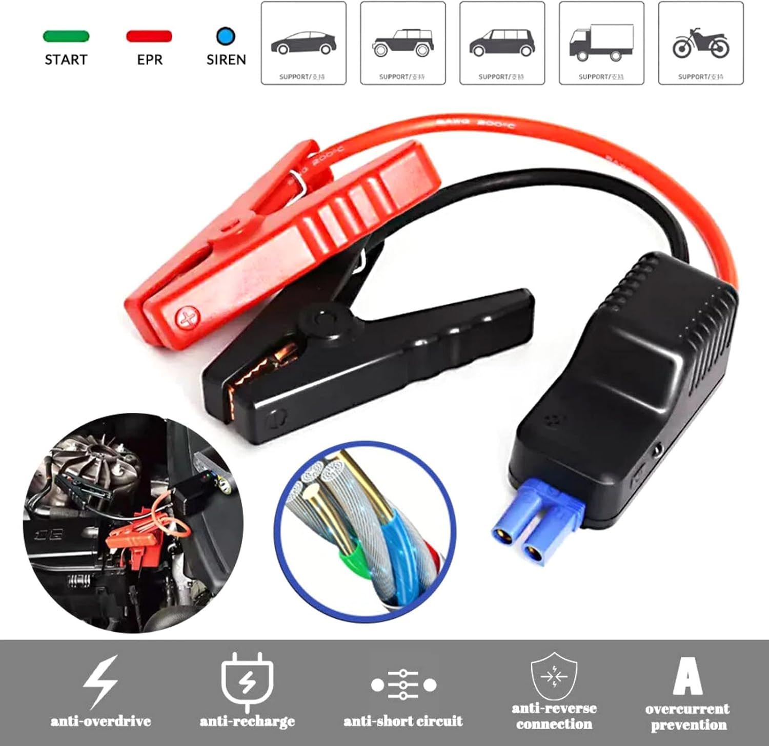 EC5 Connector Car Jumper Cable Booster Jumper Cables, Car Jump Starter Battery Clips