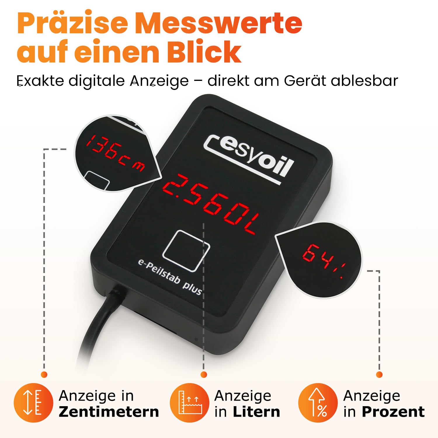 Digitale Füllstandsanzeige für Heizöltank, Öltank – Anzeige in Liter, Zentimeter und Prozent