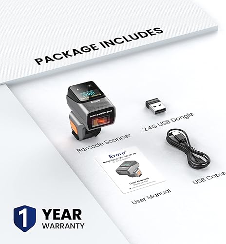Vista 9 de Eyoyo Escáner de código de barras de anillo Bluetooth portátil con pantalla, mini lector de código de barras de dedo inalámbrico 1D compatible