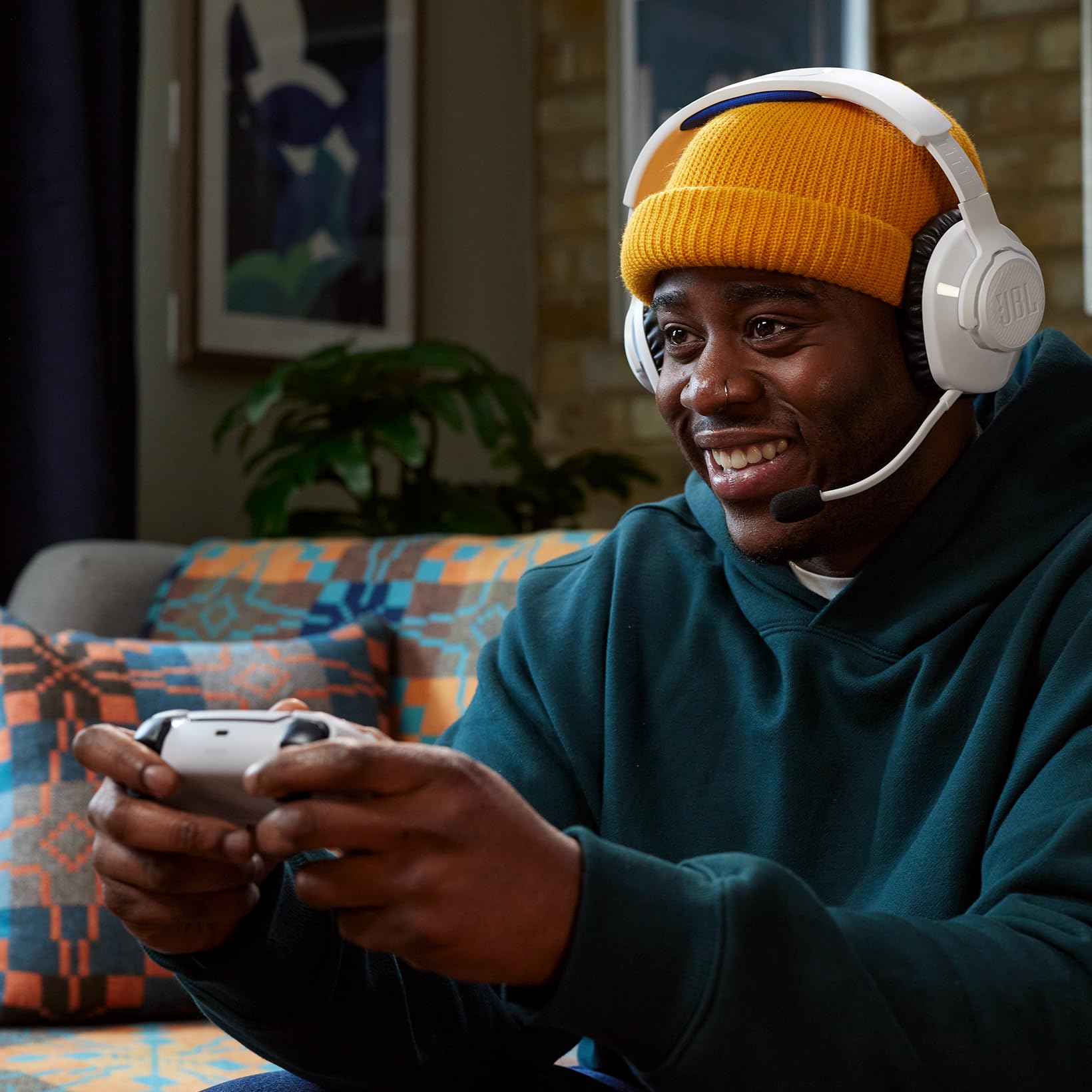 JBL Quantum 360P Cuffie Gaming Wireless Bluetooth PlayStation, Cancellazione Attiva Rumore, Microfono Rimovibile, Audio 3D, Bianco