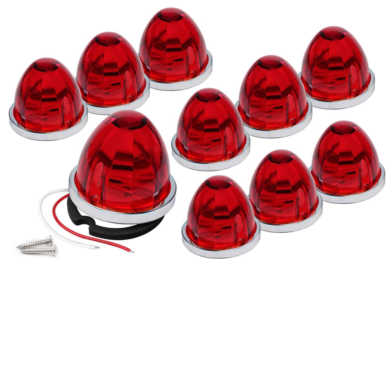 TMH 10 Packs Watermelon Red Lights for Semi Truck, LED Watermelon Side Marker Light, Underbody 12-24V for Truck Trailer Heavy-Duty Trucks, and Multi-Purpose Vehicles.
