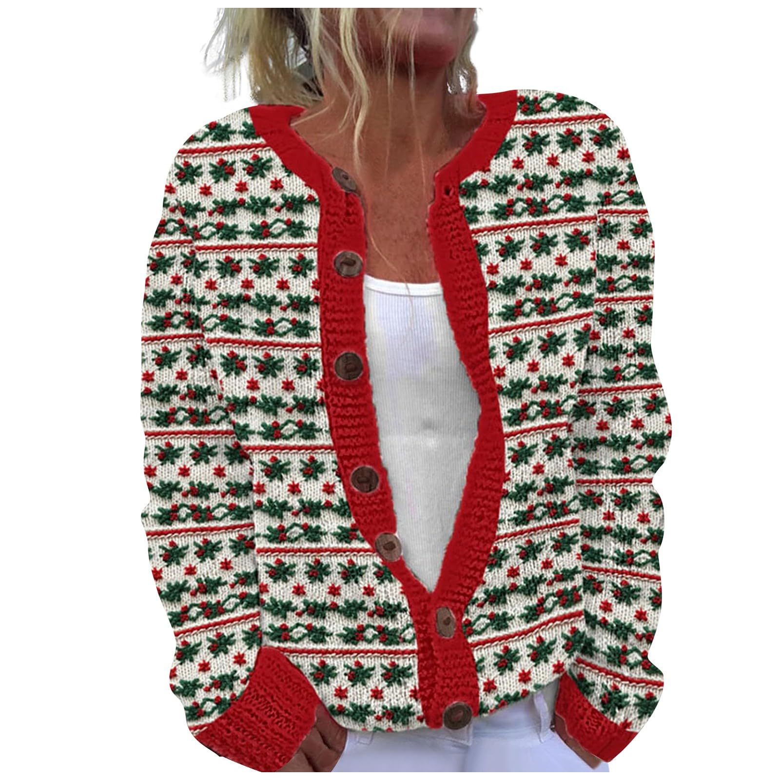 GenericUgly Christmas Sweater Knit Christmas Button Up Casual Long Sleeve Lightweight Womens Winter Fashion 2024