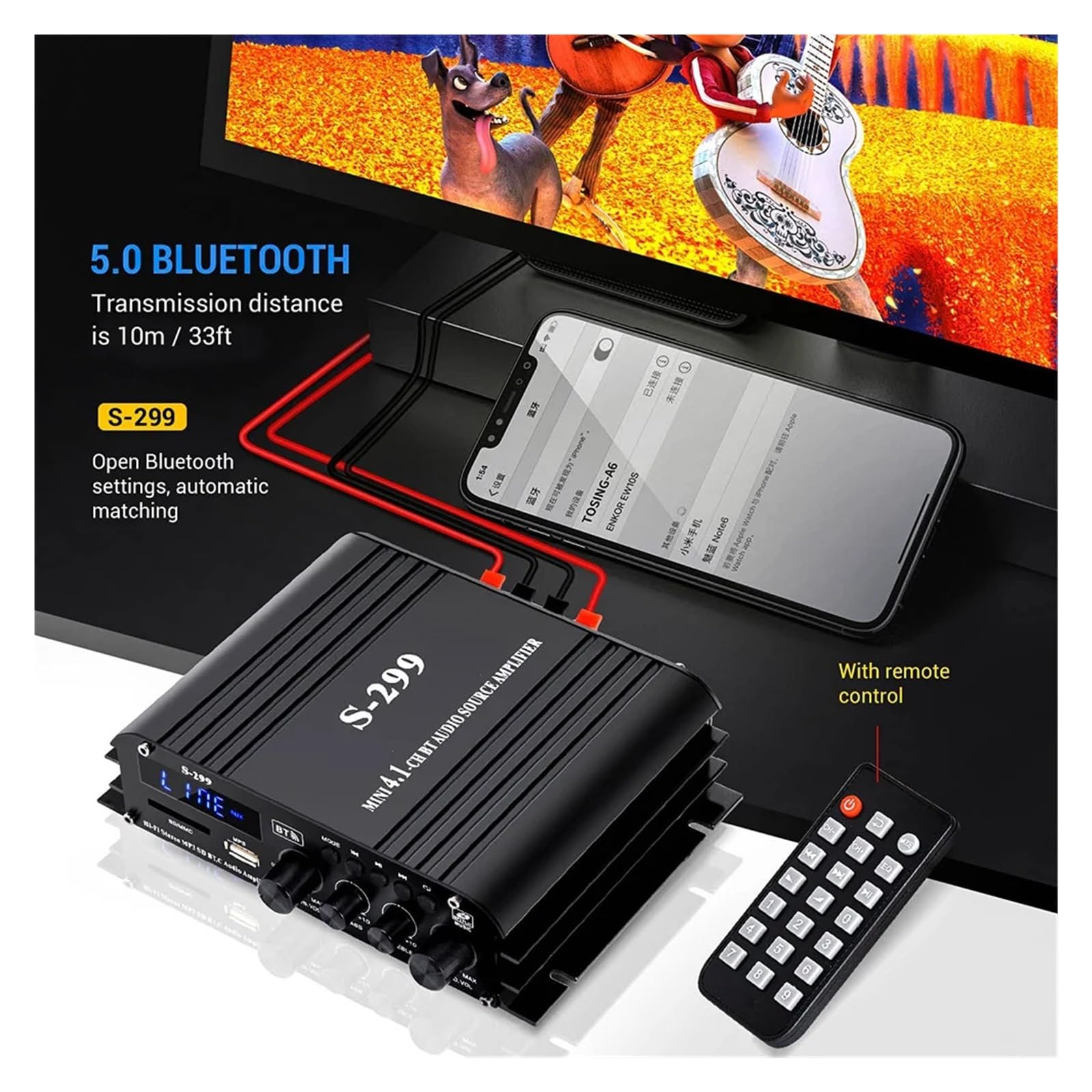 Amazon.co.jp: アンプ S-299 デジタルパワーアンプ 4.1 チャンネル