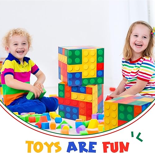 Miniatura 5 de Outus 6 cajas de fiesta de bloques de construcción de 11.8 x 11.8 pulgadas, caja estilo bloque de construcción, temática de bloques de construcción,