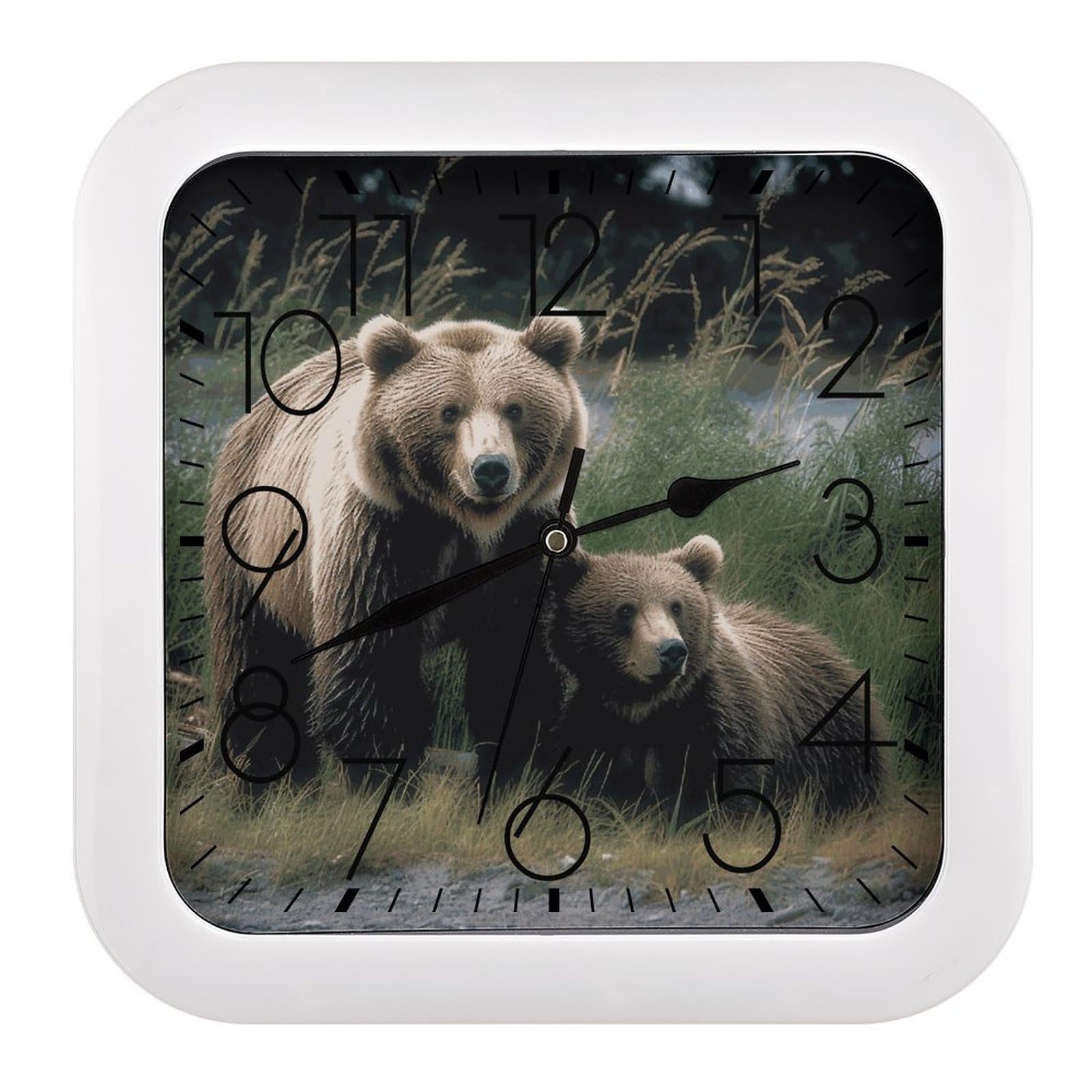 Horloge murale carrée ours de 25,4 cm silencieuse pour salon