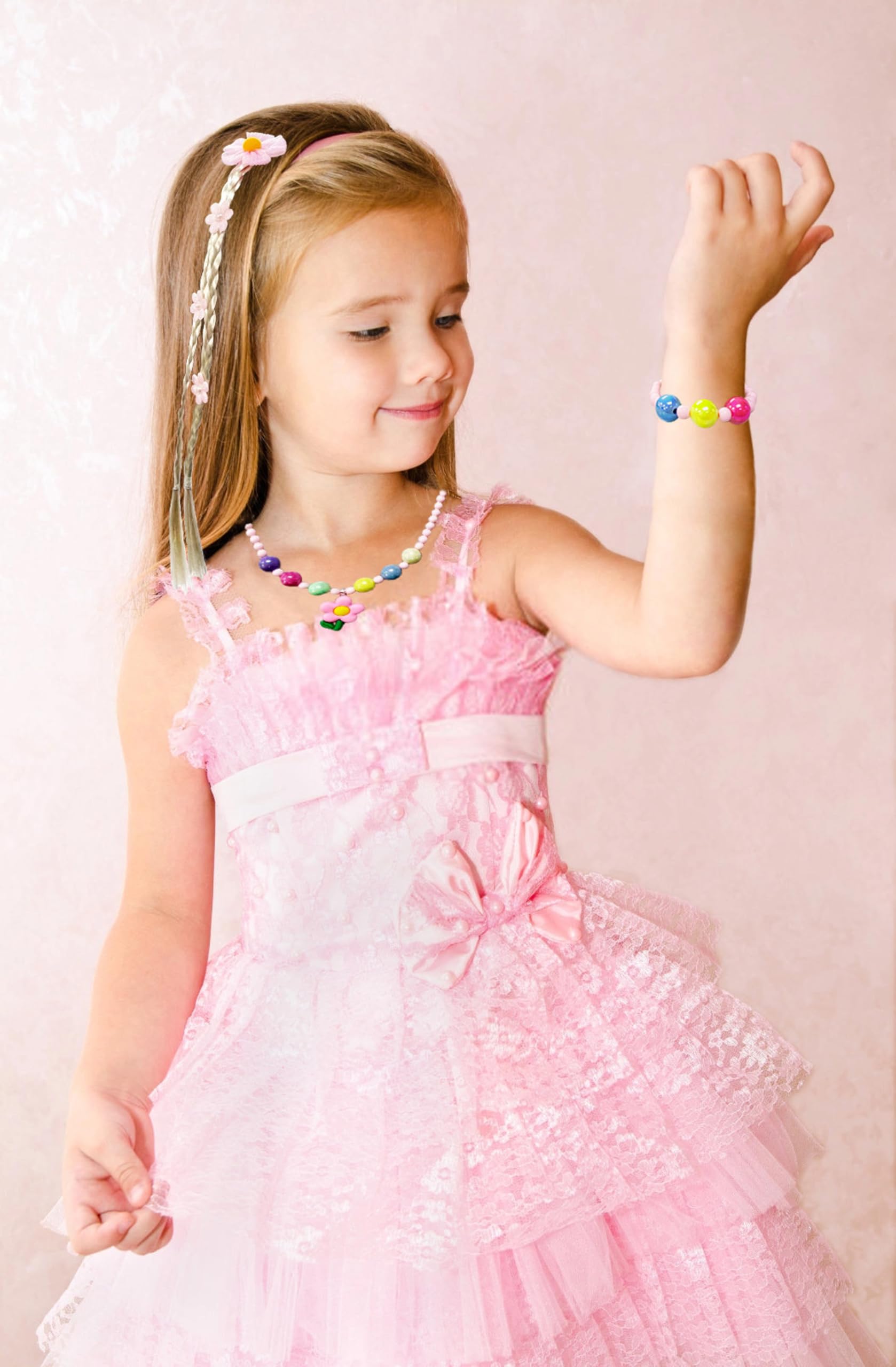 TSJ Princess Jewelry with Flower Princess Flower Hair Clip Girls Dress Up Accessory Set Necklace Bracelet Princess Party Decoration Pack