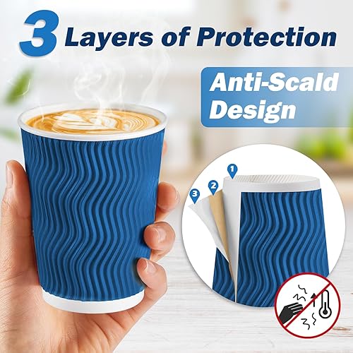 Miniatura 4 de Paquete de 90 tazas de café desechables de 12 onzas con tapas y pajitas, tazas de café de papel aisladas para café, chocolate caliente y bebidas de